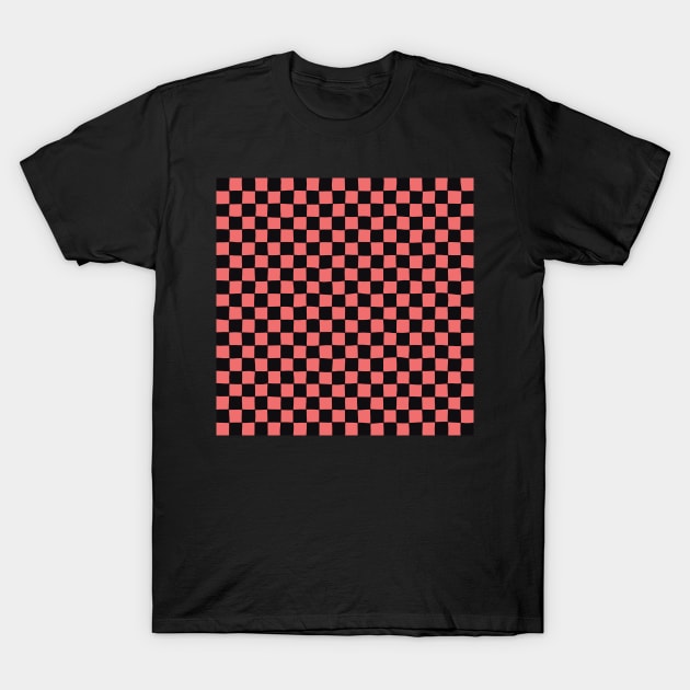 Wonky Checkerboard, Black and Pink T-Shirt by Niemand